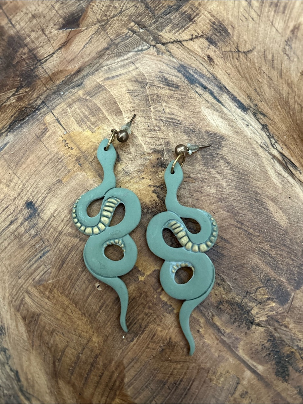 Handcrafted Green Snake Reptile Earrings